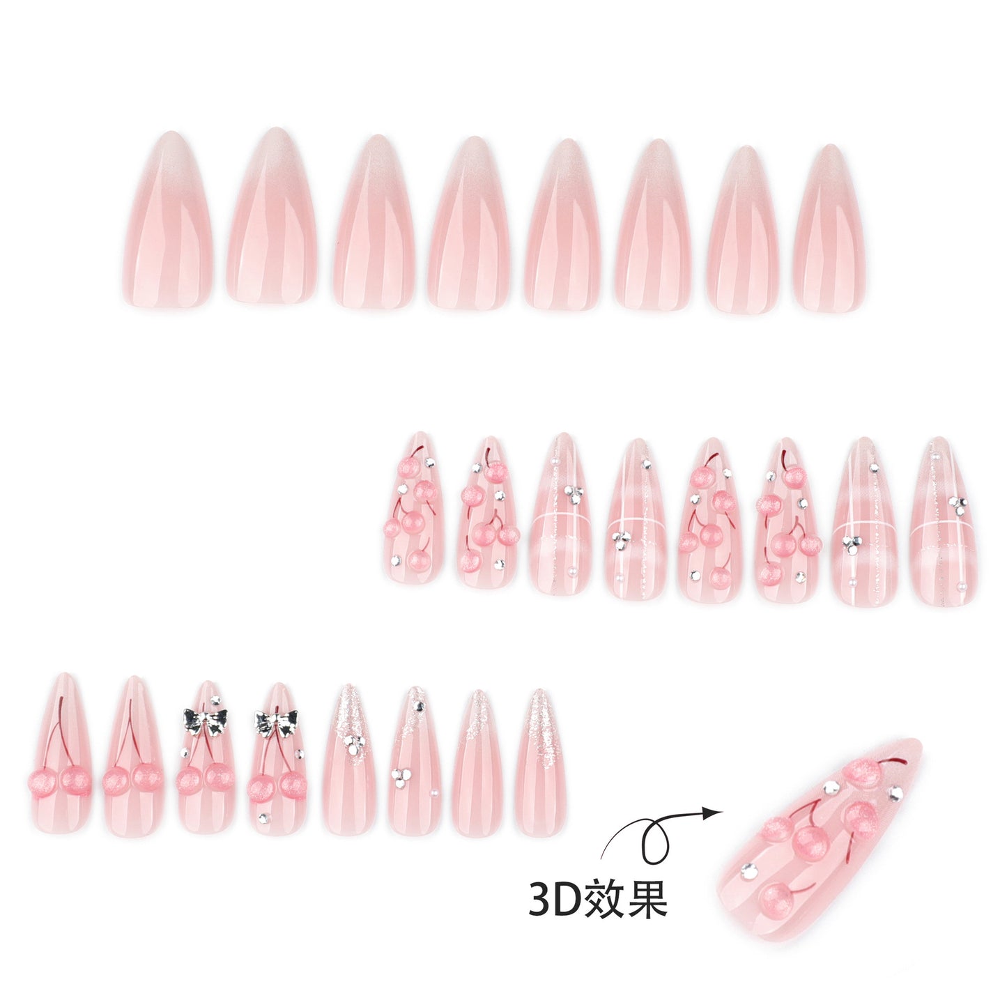 3D Pink Cherry Nails