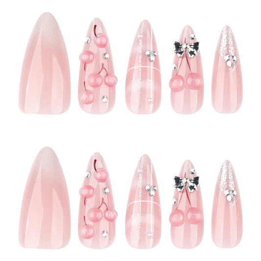 3D Pink Cherry Nails