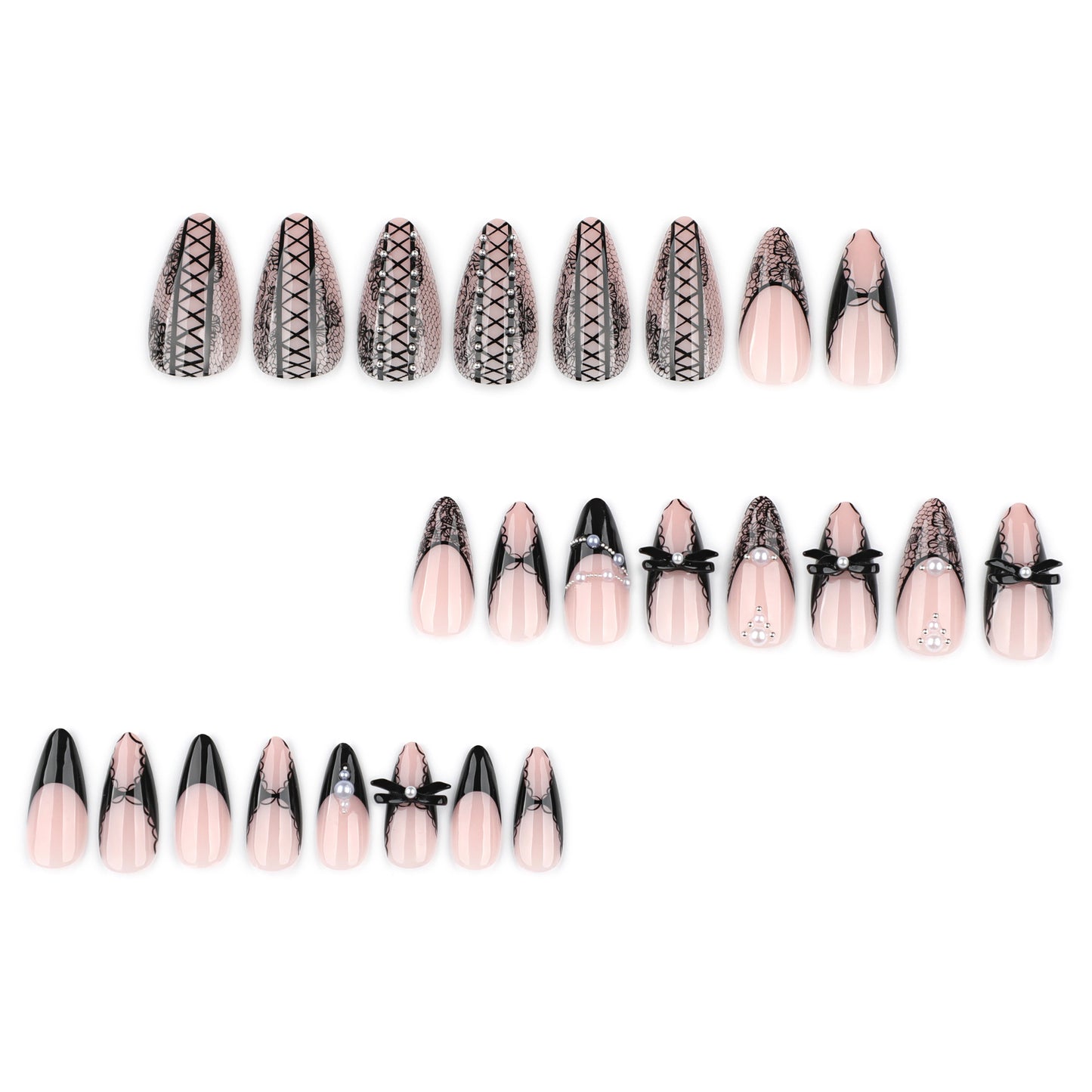 Black Lace & 3D Bow Y2K Nails