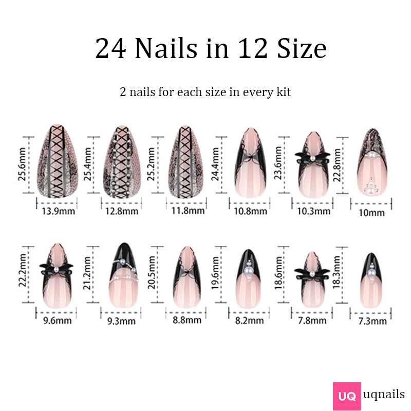 Black Lace & 3D Bow Y2K Nails